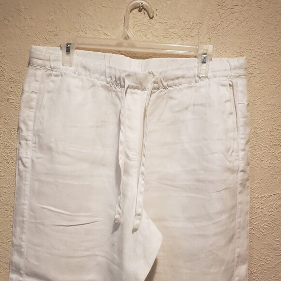 J Jill Pants Womens Medium Tall White Love Linen Straight Leg Pockets Pull On - Picture 9 of 11